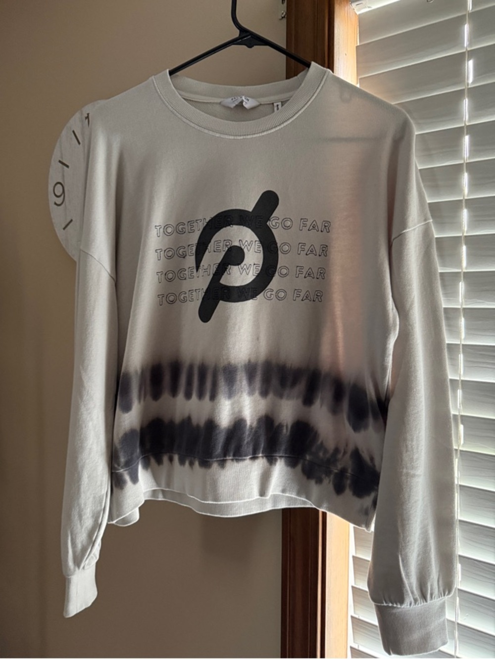 Peloton White Sweatshirt with Black Tie-Dye Banding